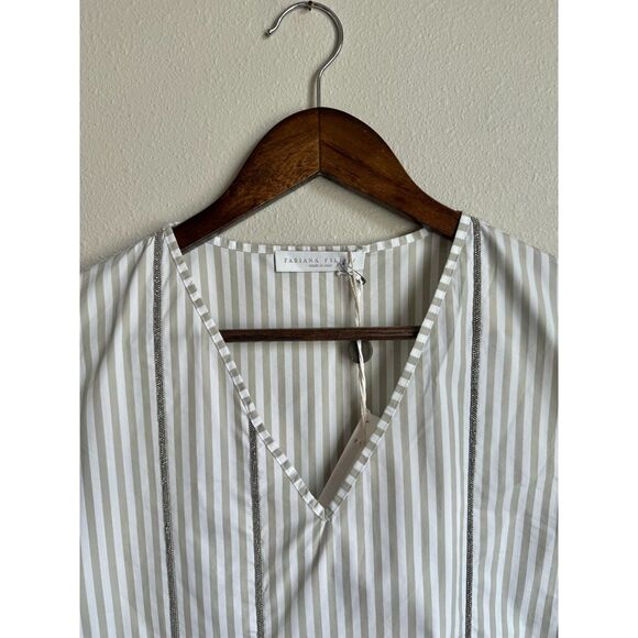 NWT FABIANA FILIPPI Women's White Striped Embellished Sleeveless Tunic Size 3XL - Picture 4 of 10
